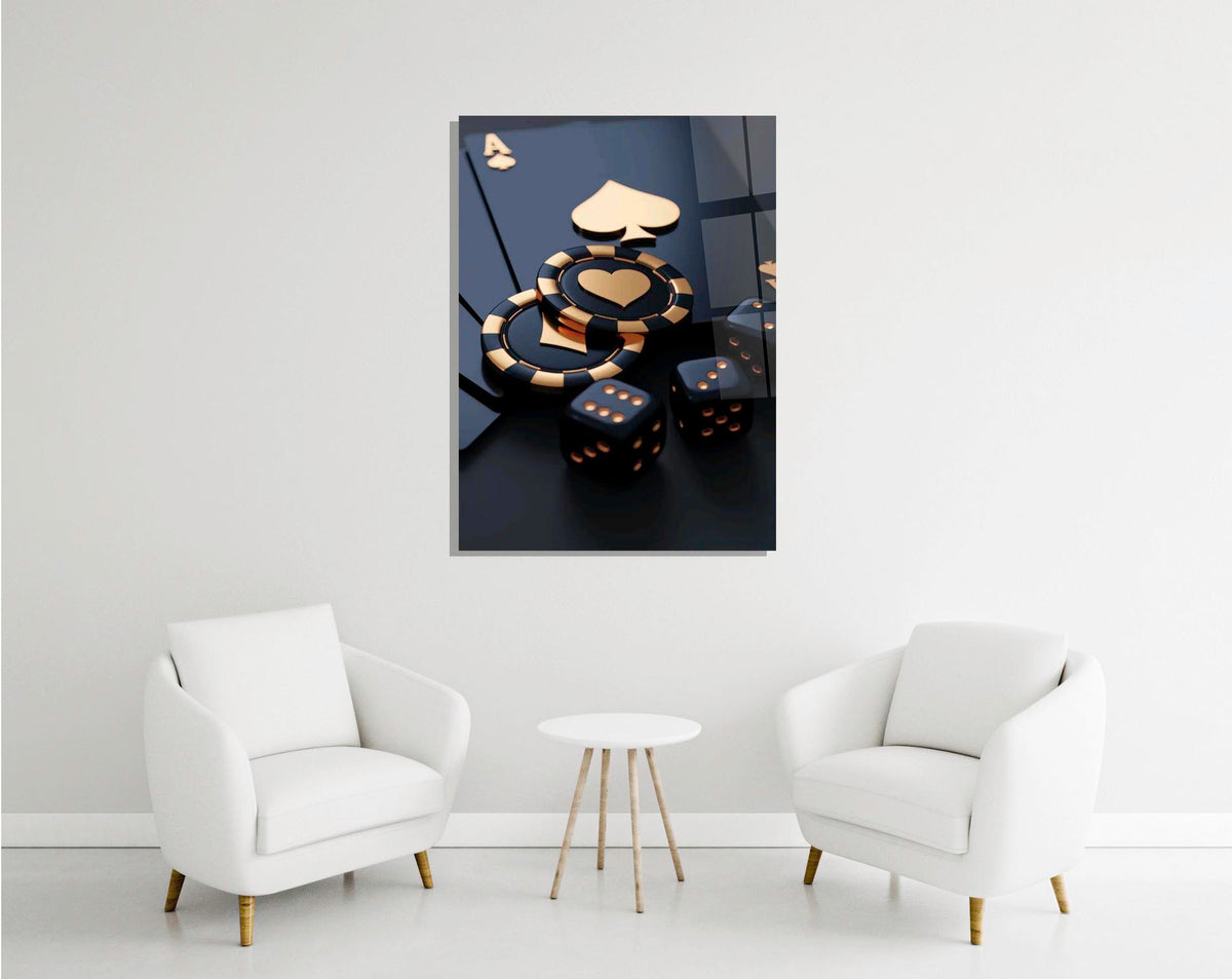 Poker chips glass wall art in a game room