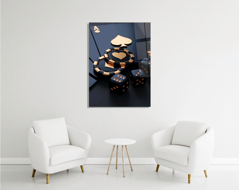 Poker chips glass wall art in a game room