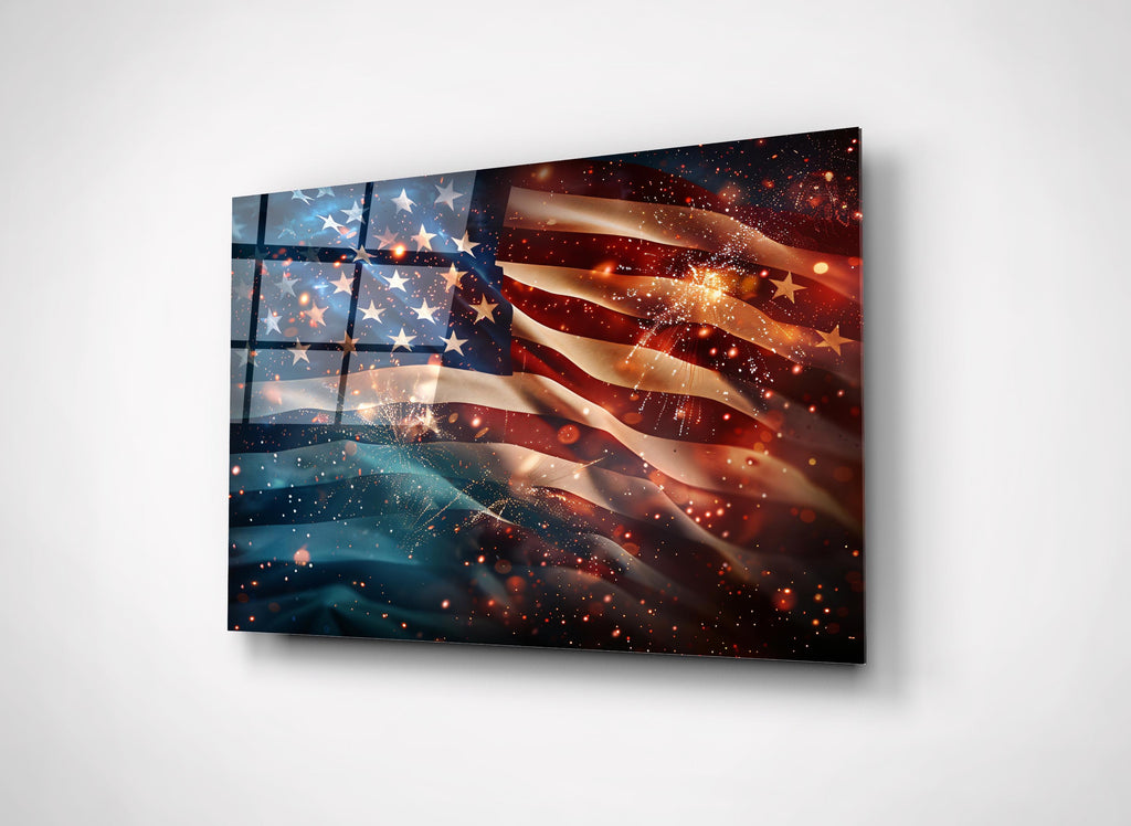 Cosmic American Flag Glass Wall Art close-up