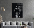 Crystal Apple on Black Glass Wall Art in a living room interior