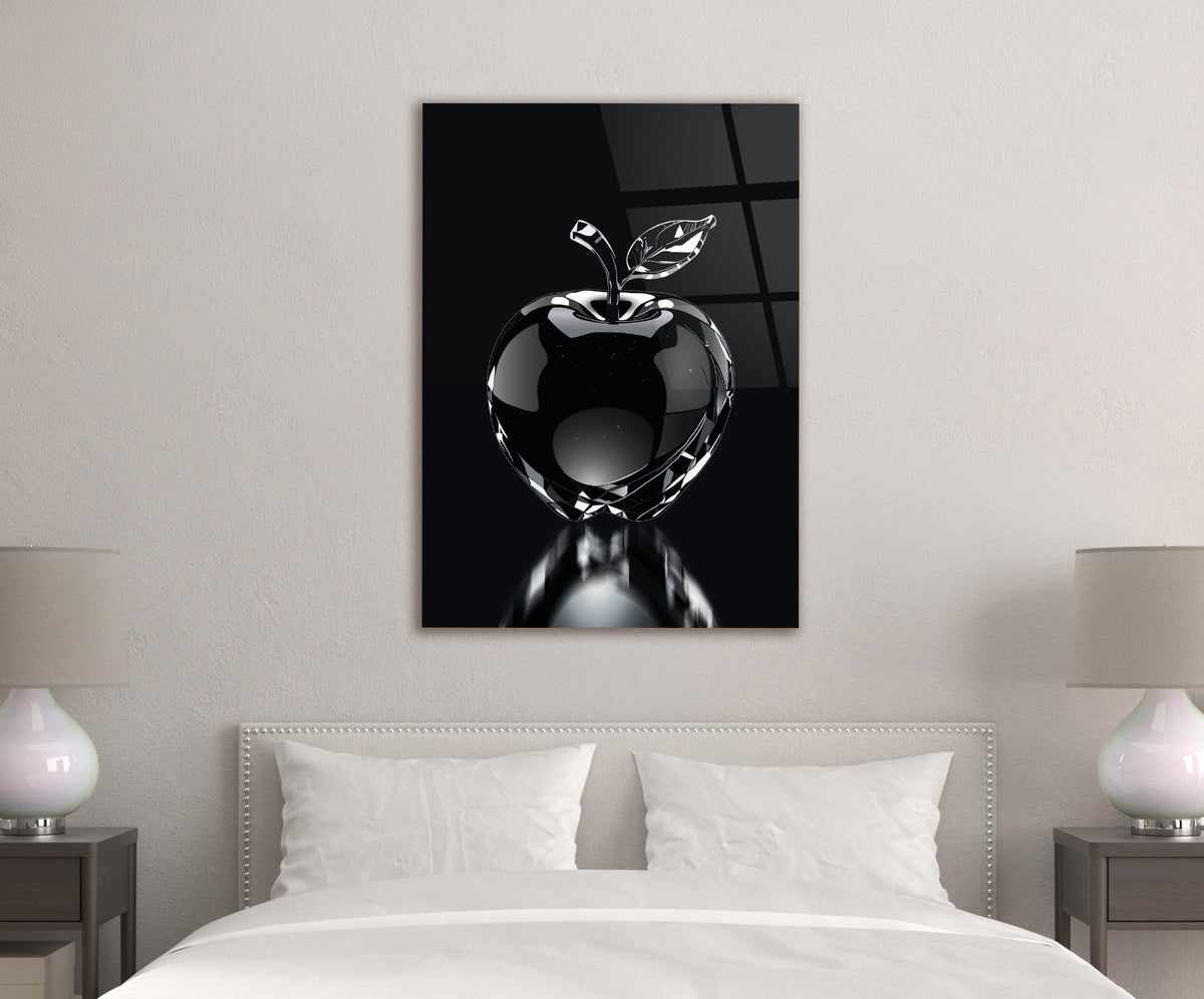 Crystal Apple on Black Glass Wall Art on the wall
