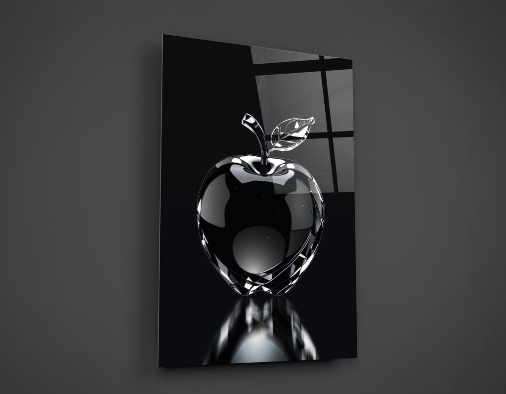 Crystal Apple on Black Glass Wall Art close-up