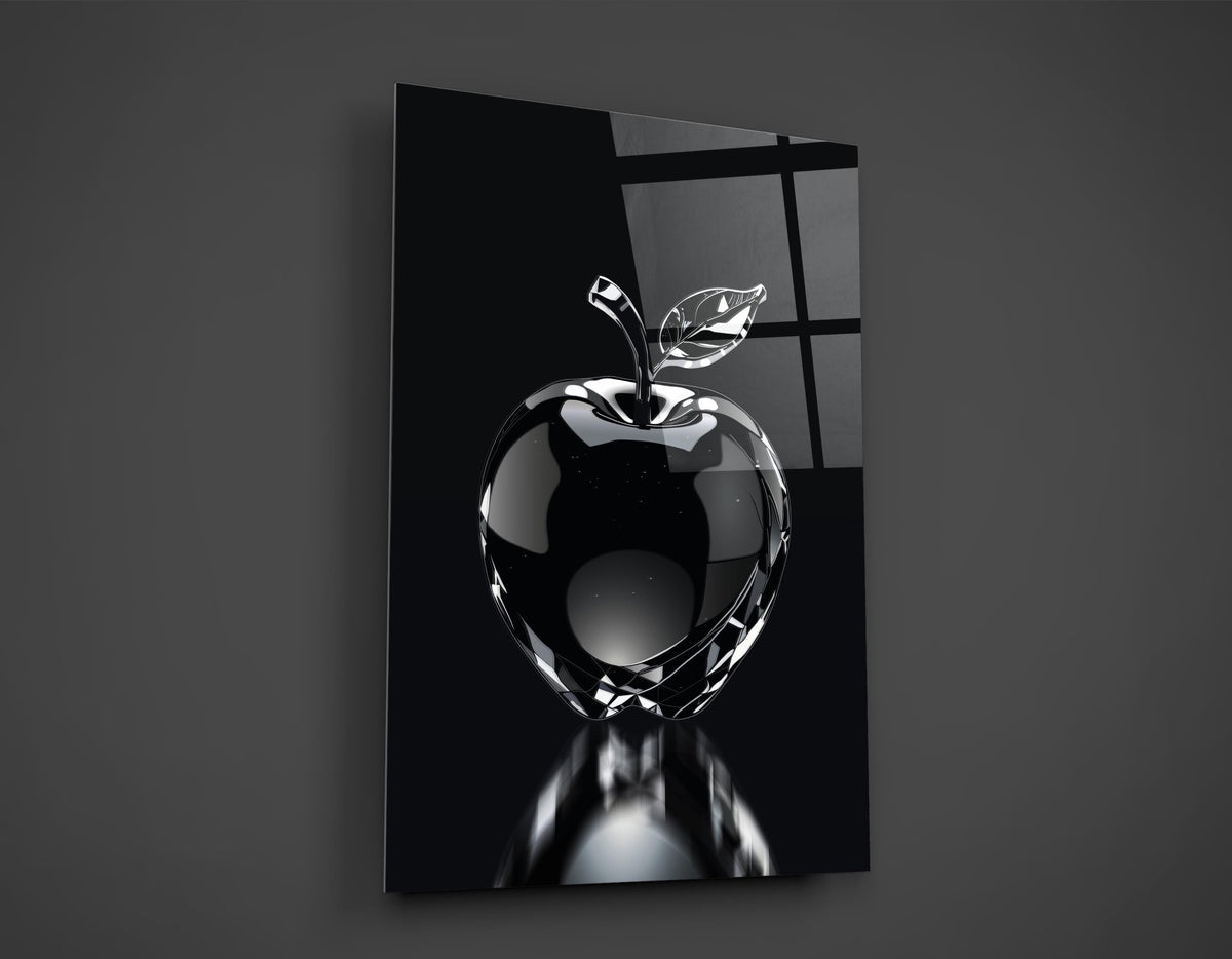 Crystal Apple on Black Glass Wall Art close-up