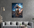Motocross Rider on Rocky Trail Glass Wall Art in a living room interior