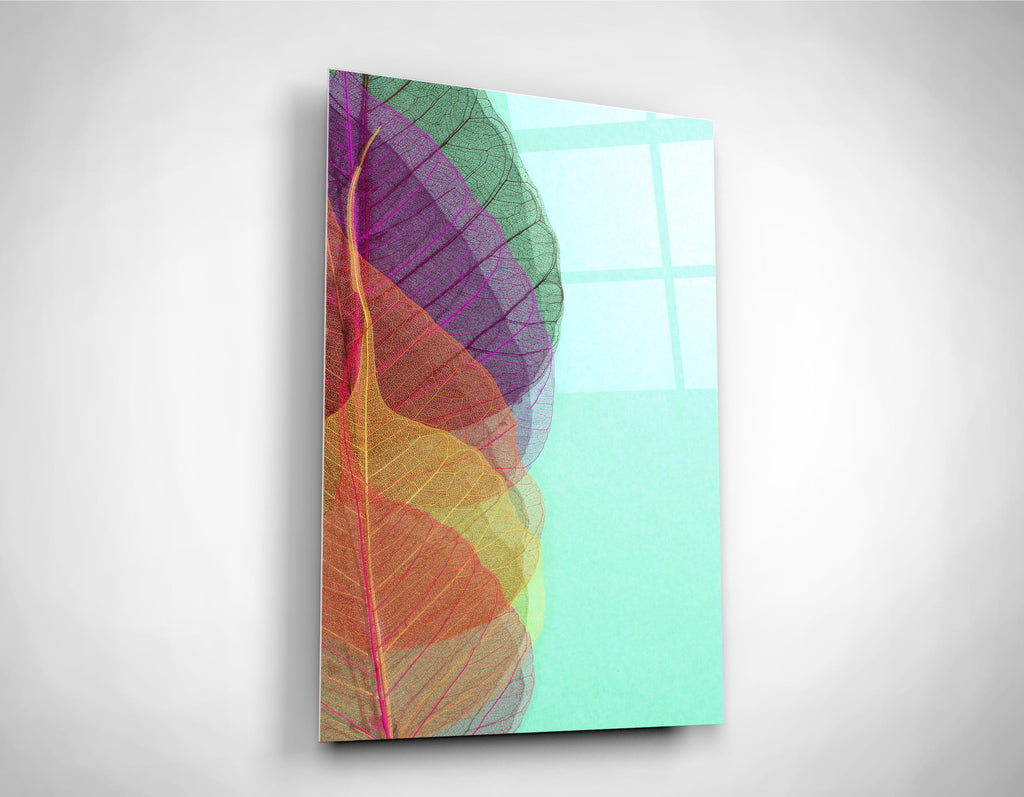 Rainbow Leaf Veins Glass Wall Art close-up