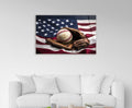 Baseball Glove on American Flag Glass Wall Art in a living room interior