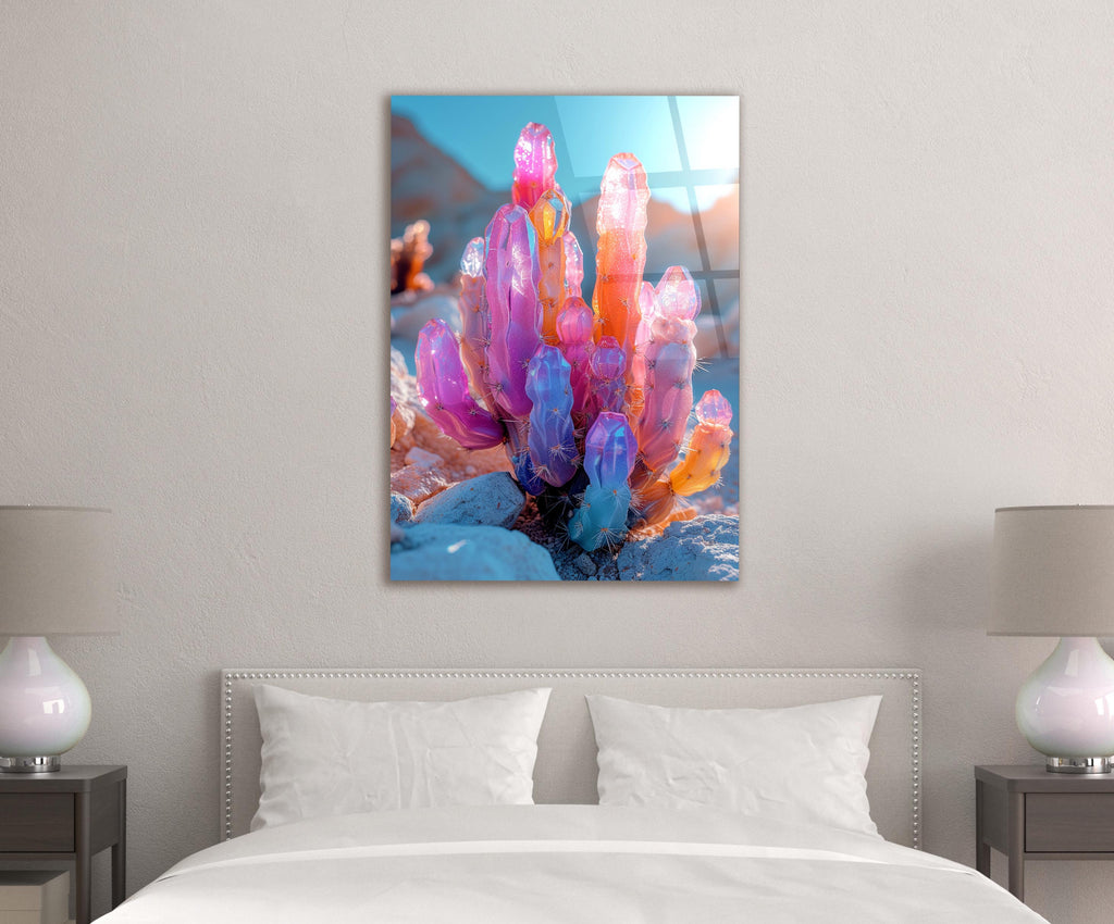 Pink Crystal Cluster Glass Wall Art in a living room interior