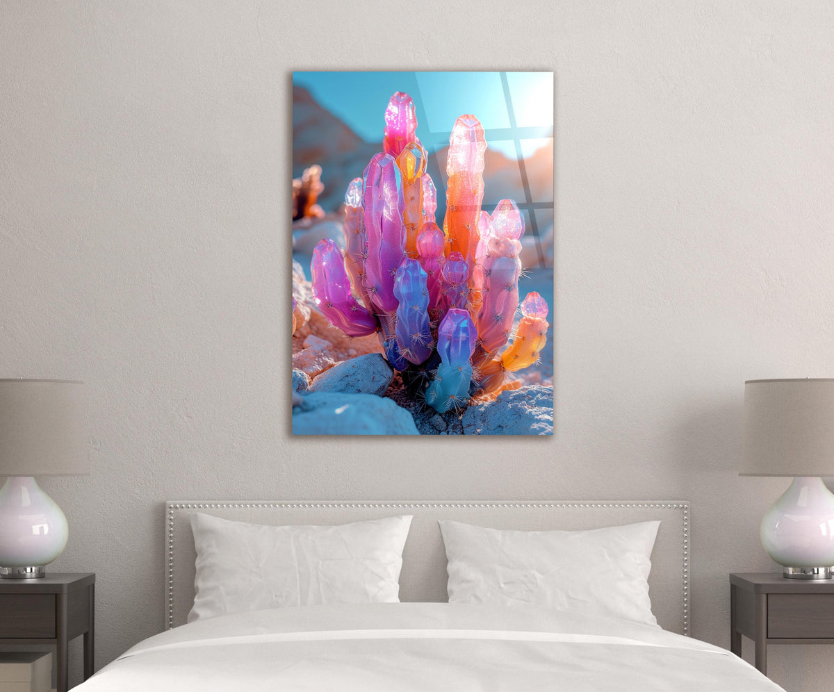 Pink Crystal Cluster Glass Wall Art in a living room interior