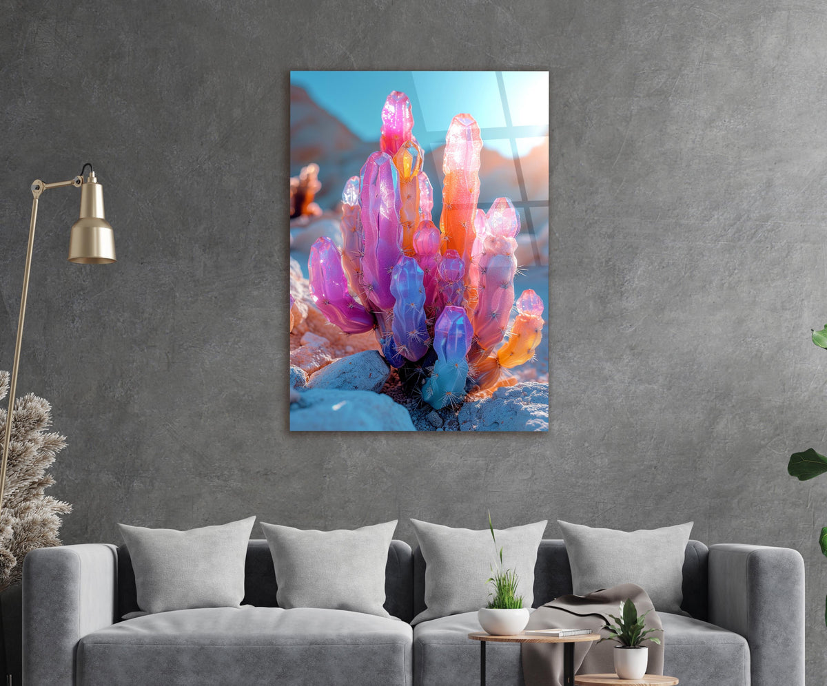 Pink Crystal Cluster Glass Wall Art in a modern interior