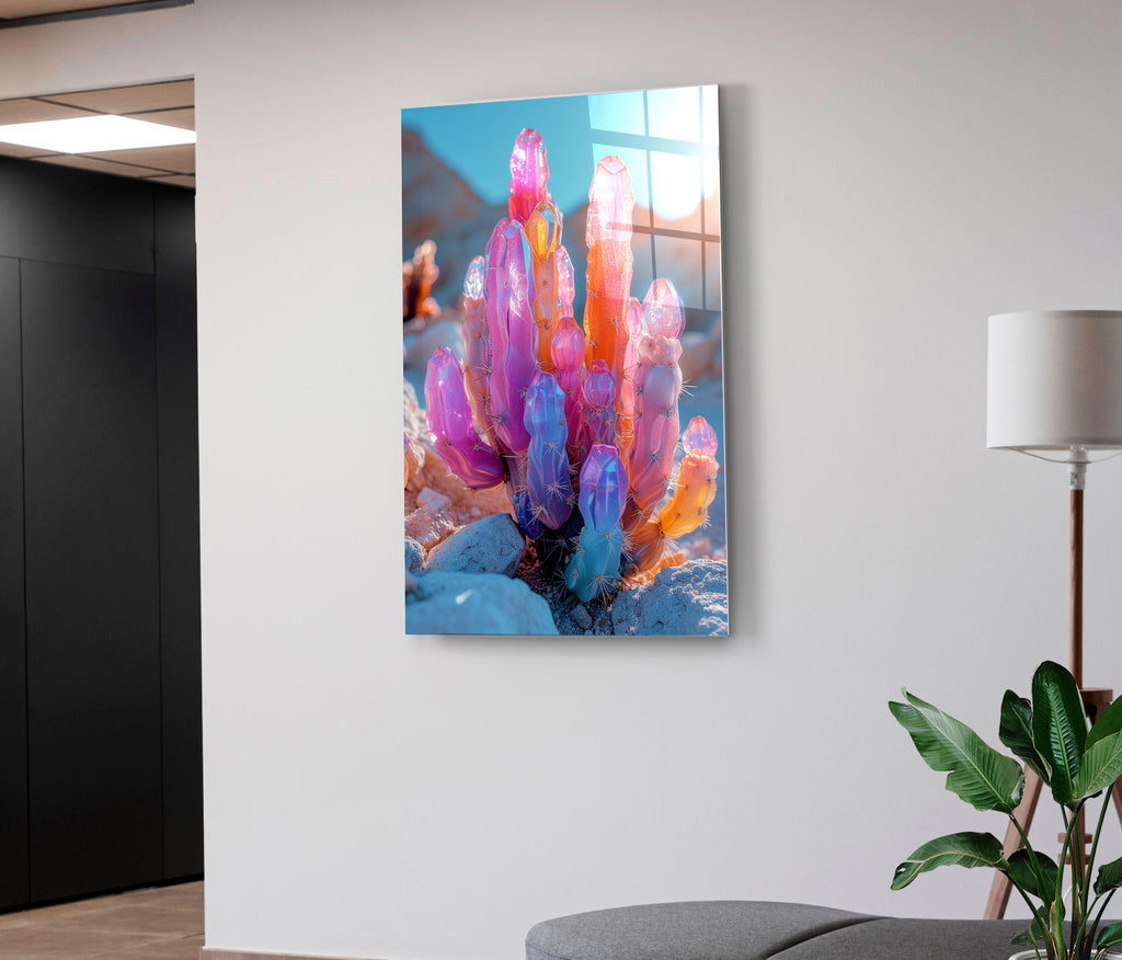 Pink Crystal Cluster Glass Wall Art on the wall