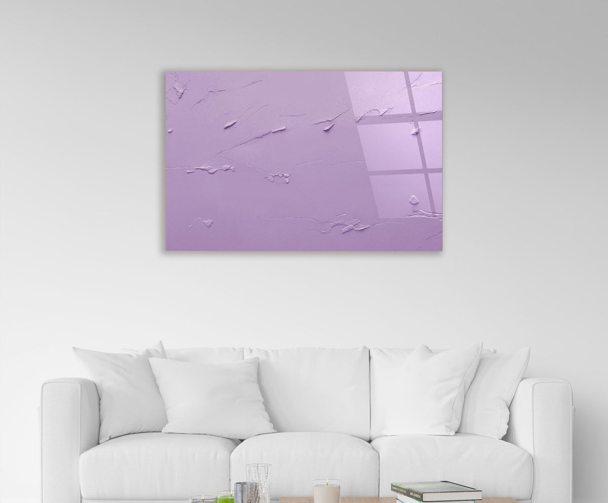 Lavender Textured Minimalist Glass Wall Art in a living room interior