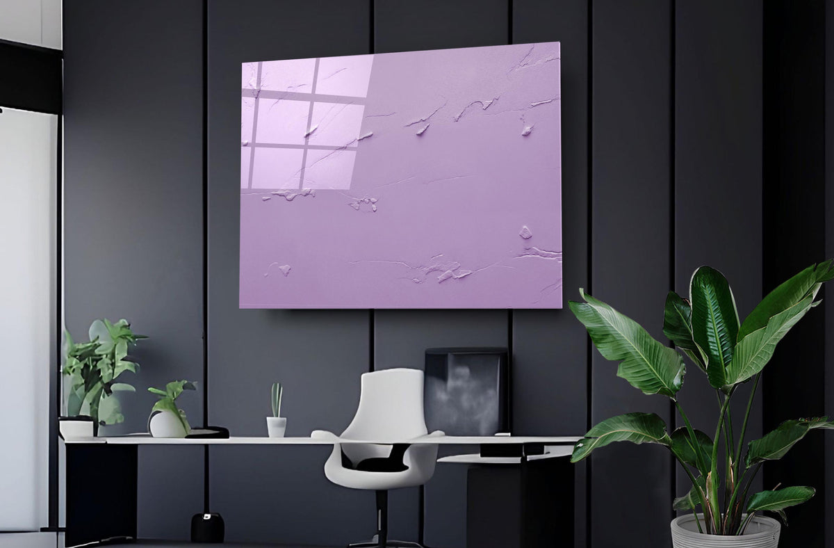 Lavender Textured Minimalist Glass Wall Art on the wall