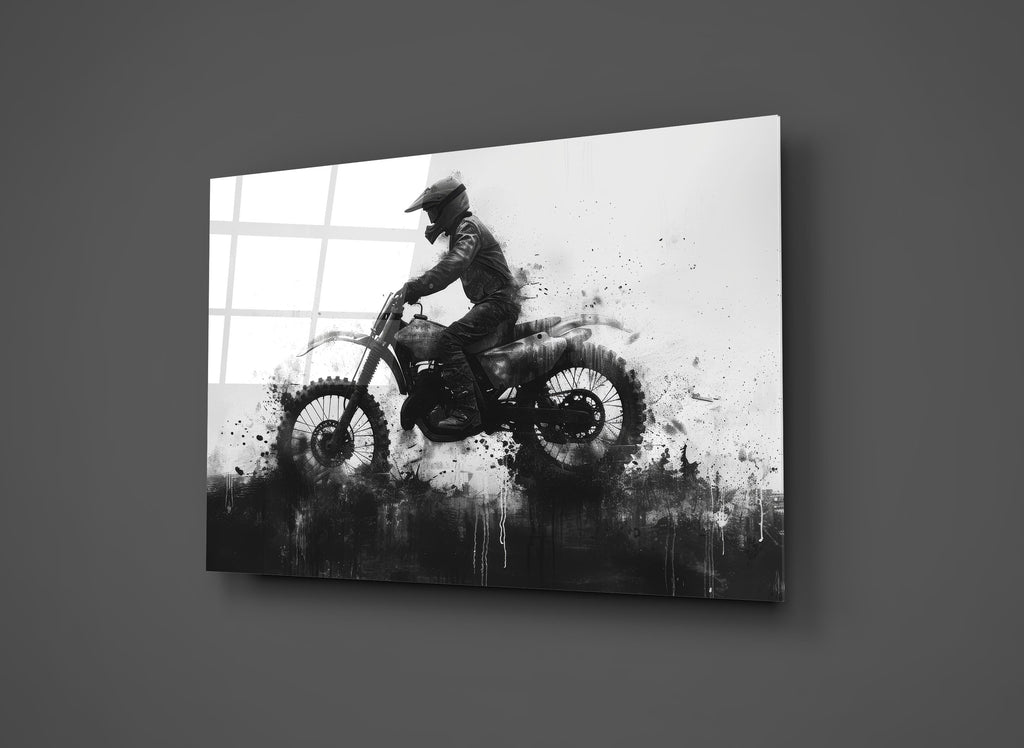 Motocross Rider Ink Splash Glass Wall Art close-up