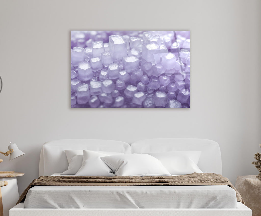 Lavender Crystal Cluster Glass Wall Art in a modern interior