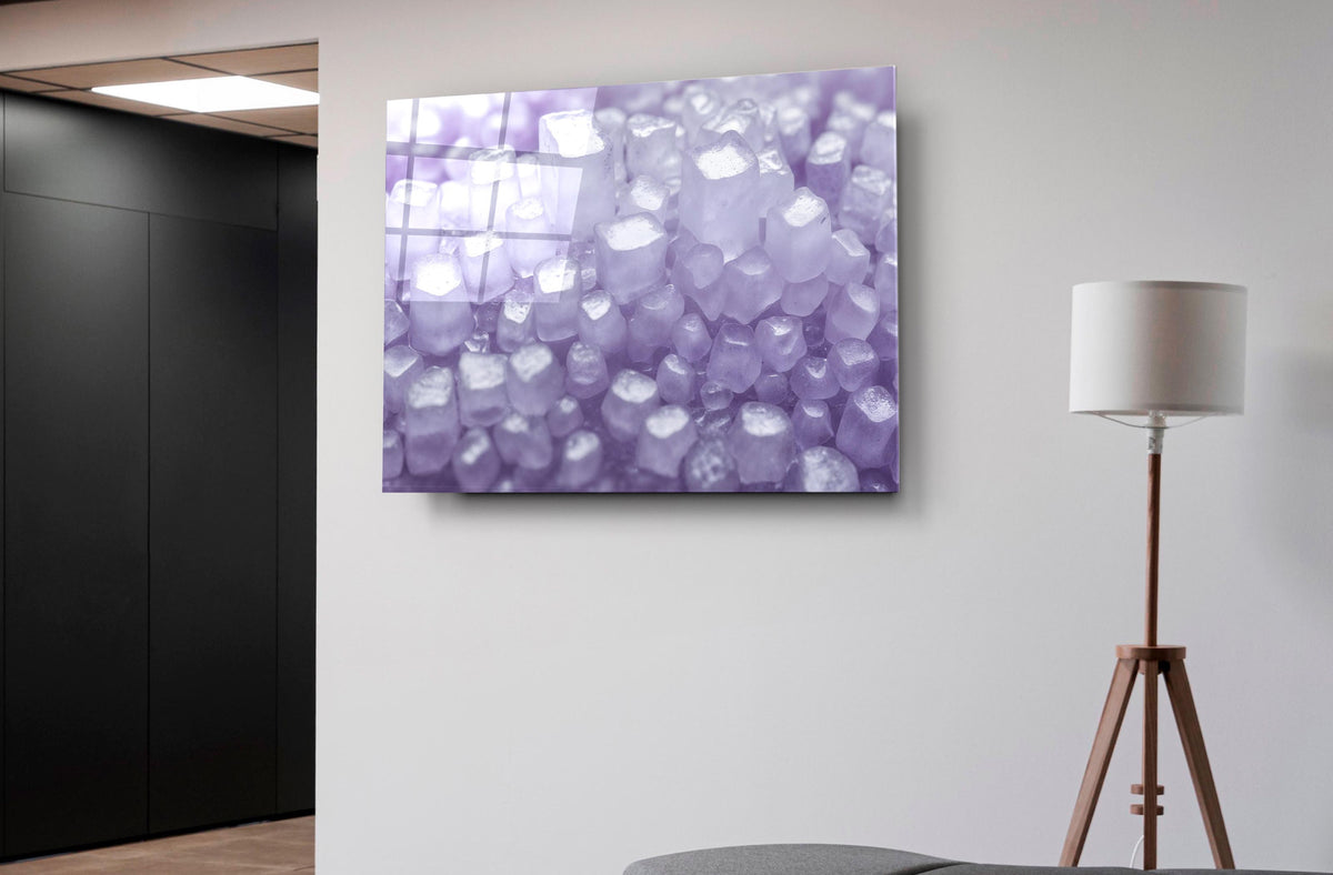 Lavender Crystal Cluster Glass Wall Art on the wall
