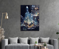 Glowing Crystal City Glass Wall Art in a living room interior