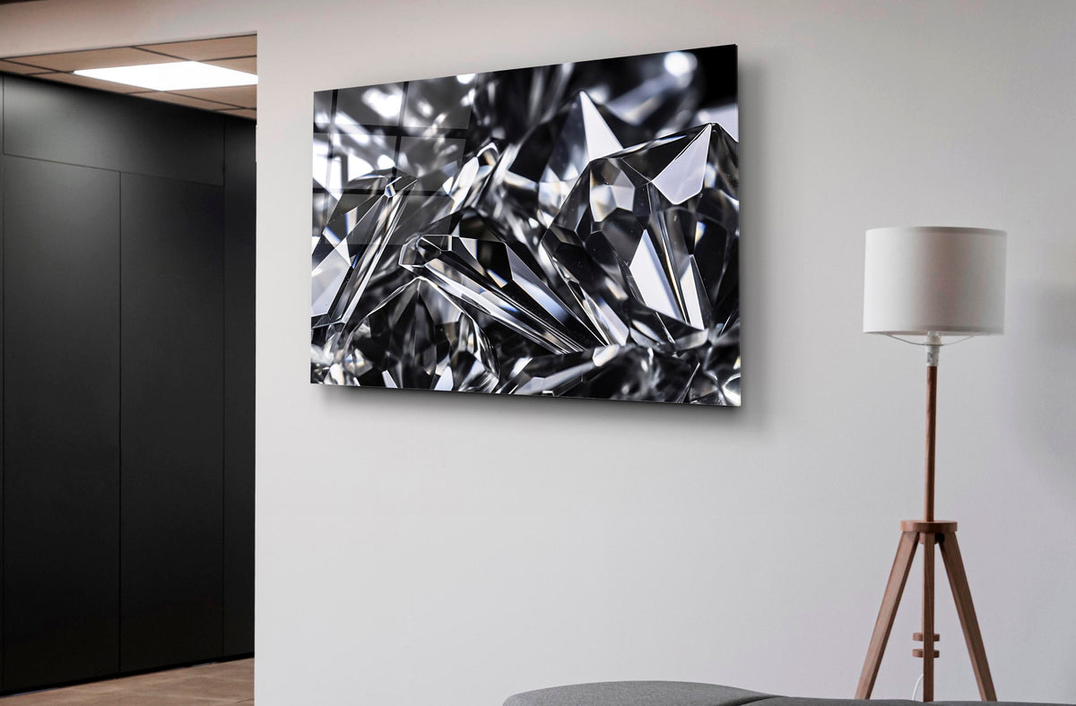 Silver Crystal Shards Abstract Glass Wall Art on the wall