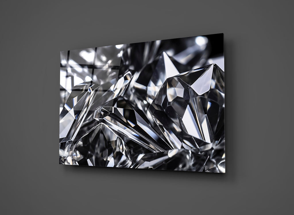 Silver Crystal Shards Abstract Glass Wall Art close-up