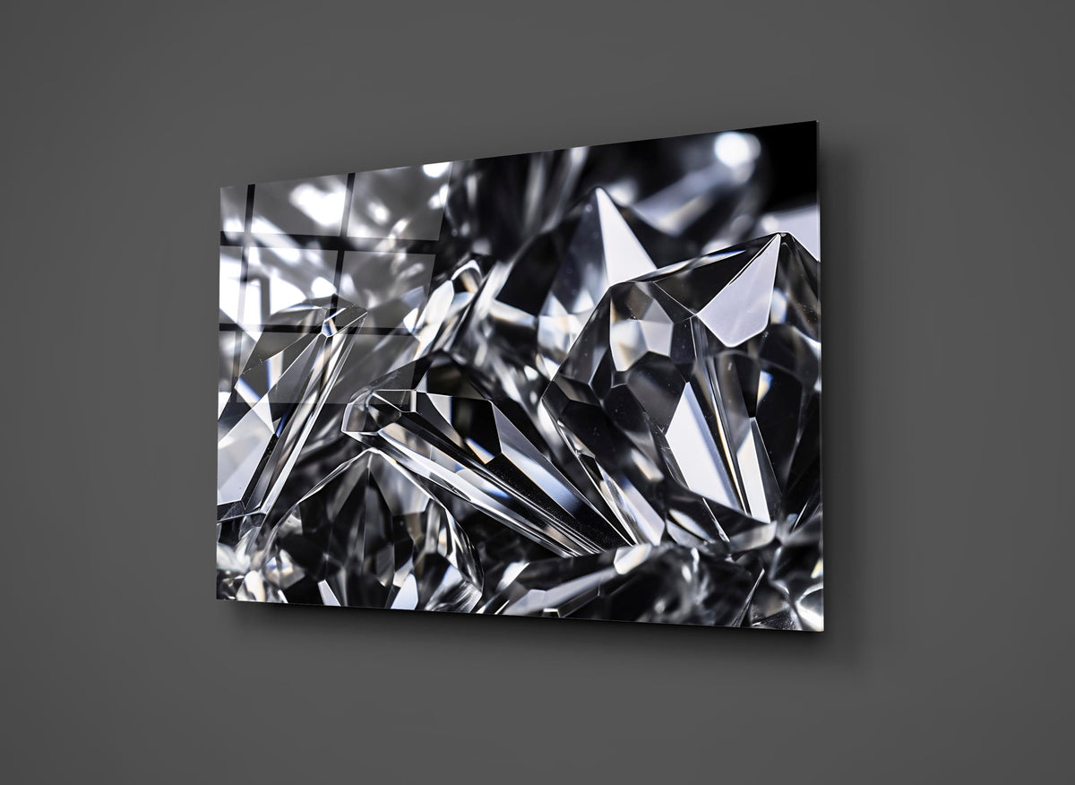 Silver Crystal Shards Abstract Glass Wall Art close-up