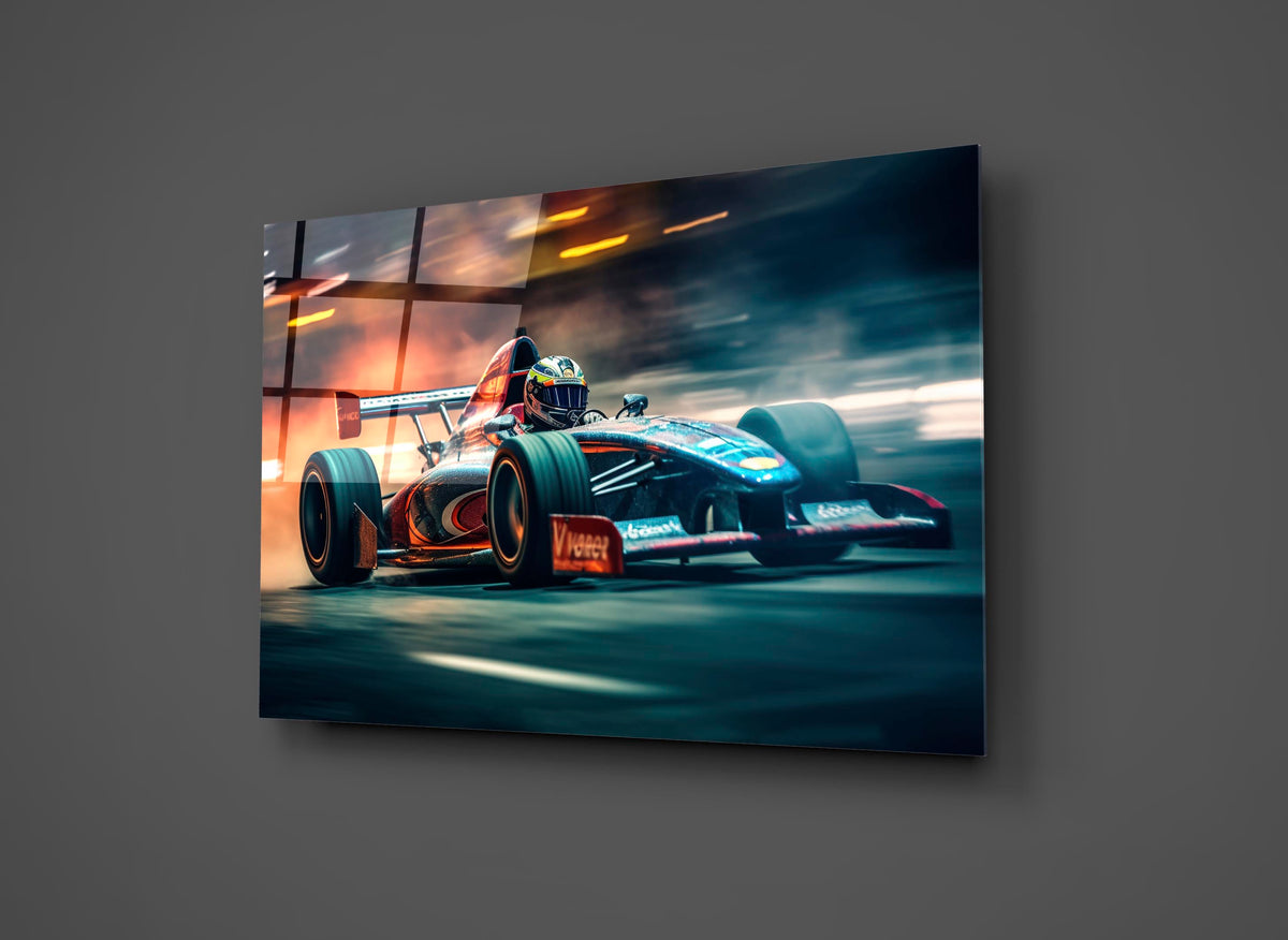Open-Wheel Race Car Speed Glass Wall Art close-up