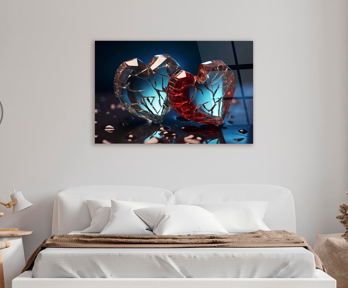 Shattered Crystal Hearts Glass Wall Art in a modern interior