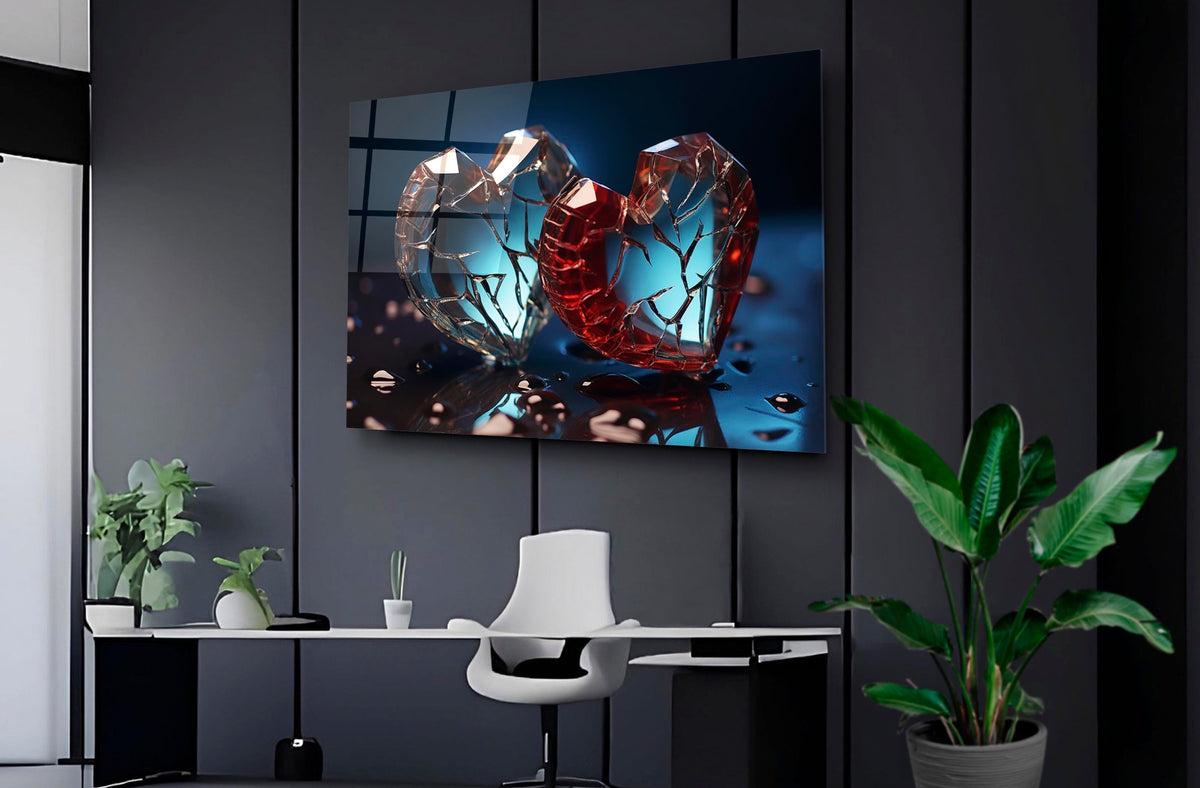 Shattered Crystal Hearts Glass Wall Art on the wall