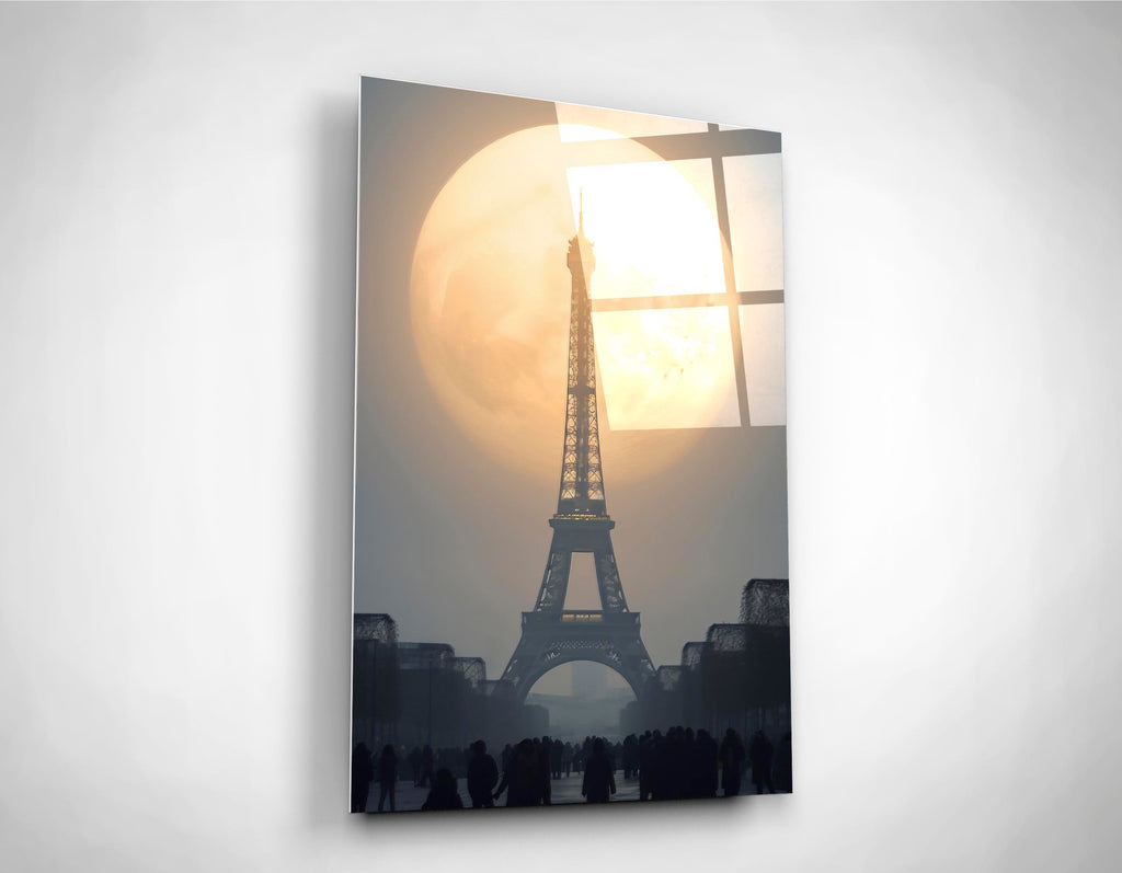 Eiffel Tower Full Moon Glass Wall Art close-up