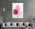 Pink Leaves Botanical Glass Wall Art in a living room interior