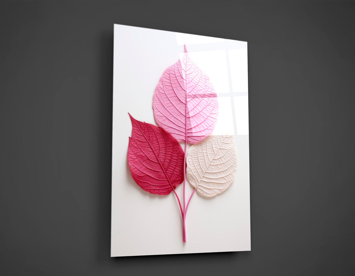 Pink Leaves Botanical Glass Wall Art close-up