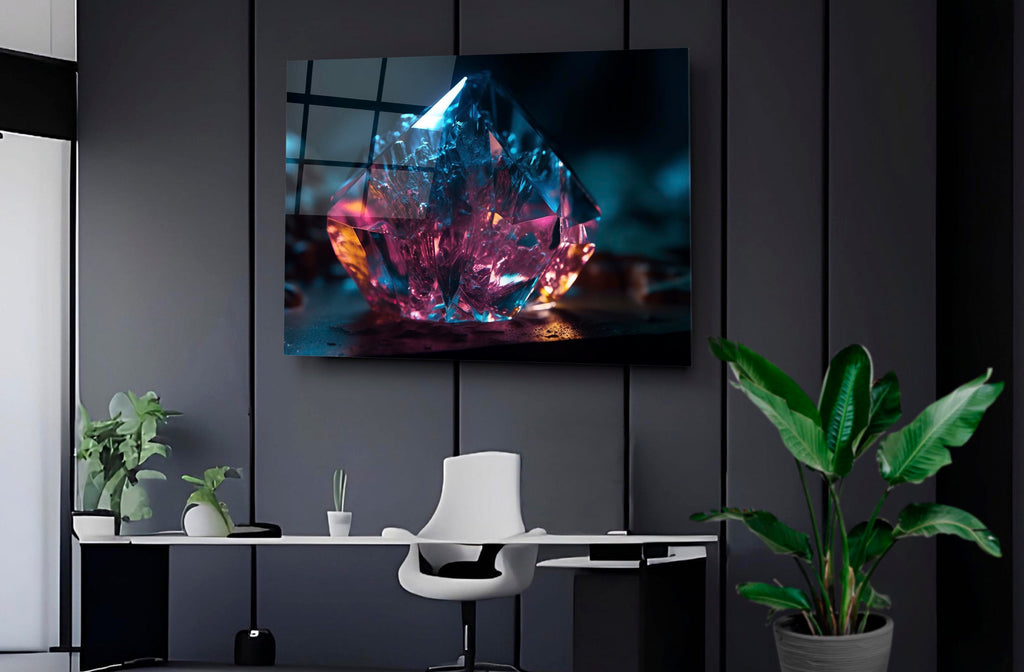 Pink and Blue Crystal Gem Glass Wall Art on the wall