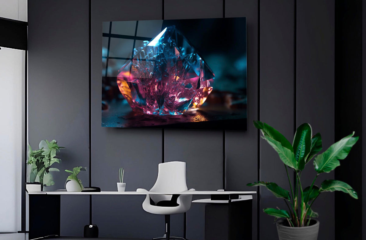 Pink and Blue Crystal Gem Glass Wall Art on the wall
