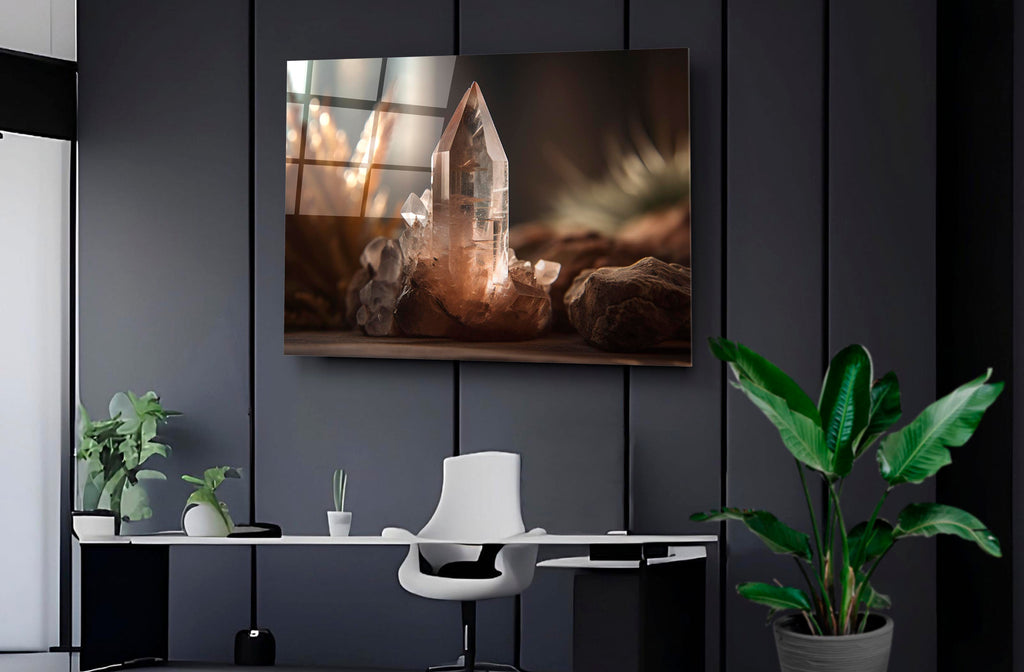 Quartz Crystal Cluster Glass Wall Art on the wall