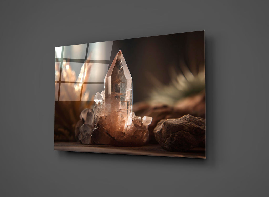 Quartz Crystal Cluster Glass Wall Art close-up