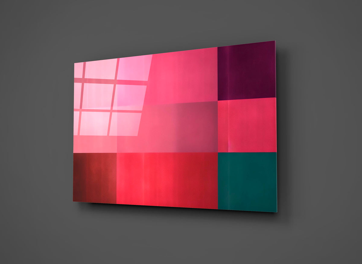 Pink and Crimson Color Block Glass Wall Art close-up