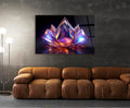 Iridescent Crystal Lotus Glass Wall Art in a living room interior