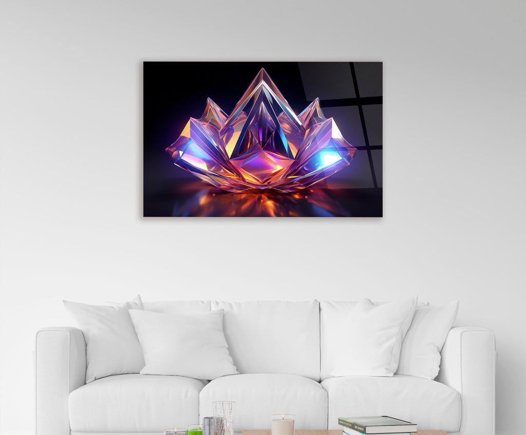 Iridescent Crystal Lotus Glass Wall Art on the wall