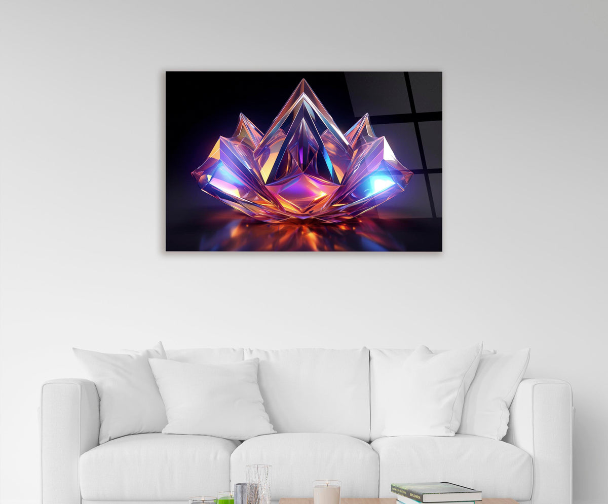 Iridescent Crystal Lotus Glass Wall Art on the wall