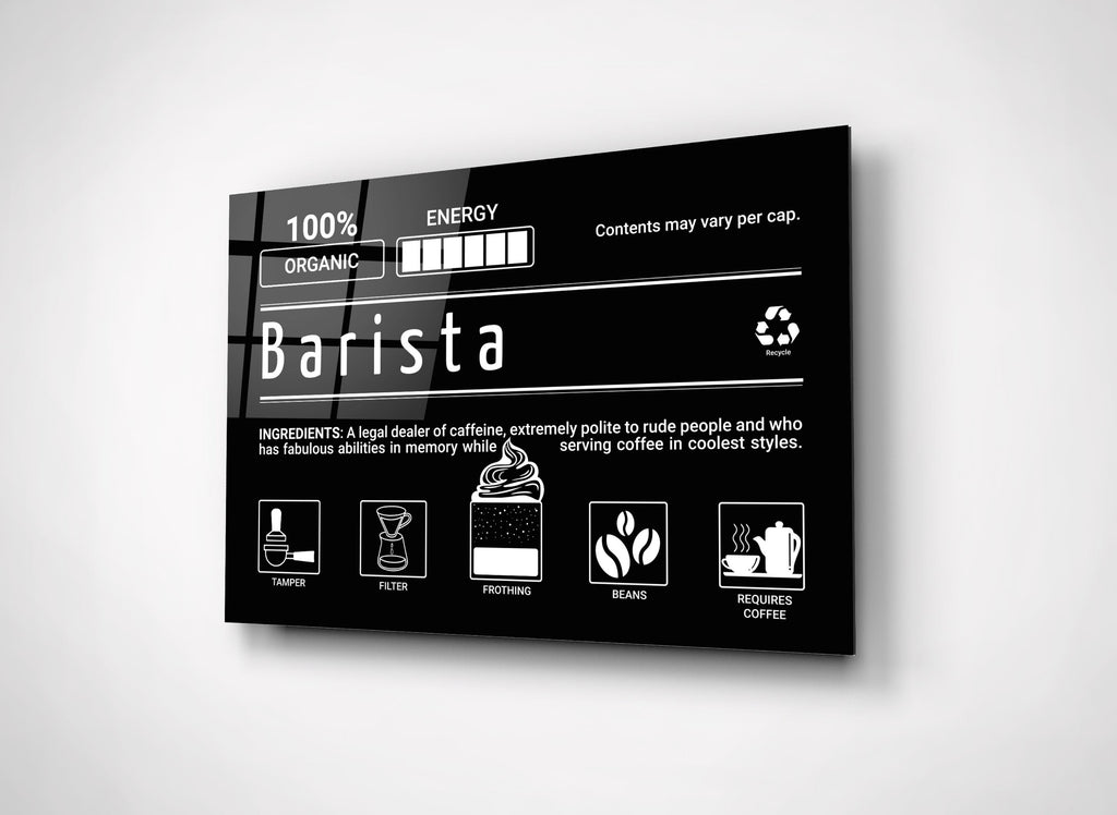 Barista Ingredients Label Glass Wall Art close-up