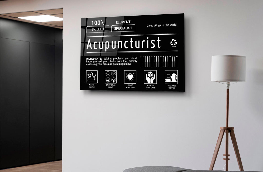 Acupuncturist Ingredients Label Glass Wall Art on the wall