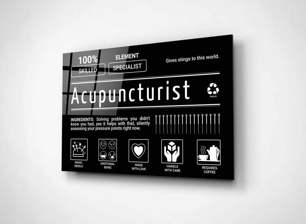 Acupuncturist Ingredients Label Glass Wall Art close-up