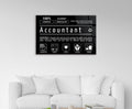 Accountant Ingredients Label Glass Wall Art in a living room interior