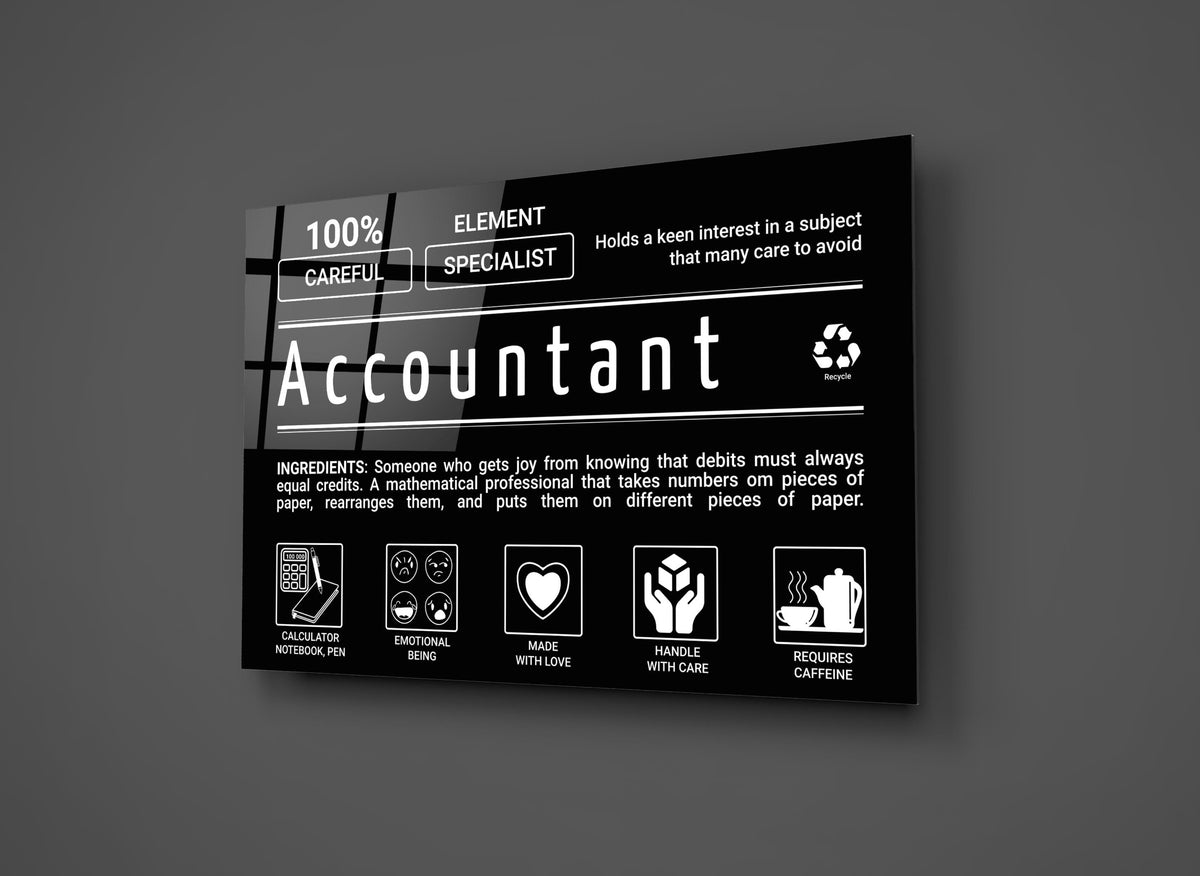 Accountant Ingredients Label Glass Wall Art close-up