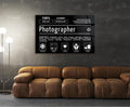 Photographer Ingredients Label Glass Wall Art in a living room interior