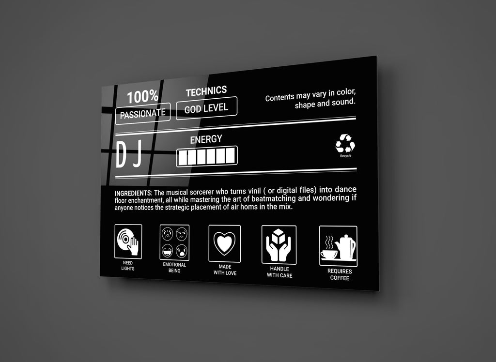 DJ Ingredients Label Glass Wall Art close-up