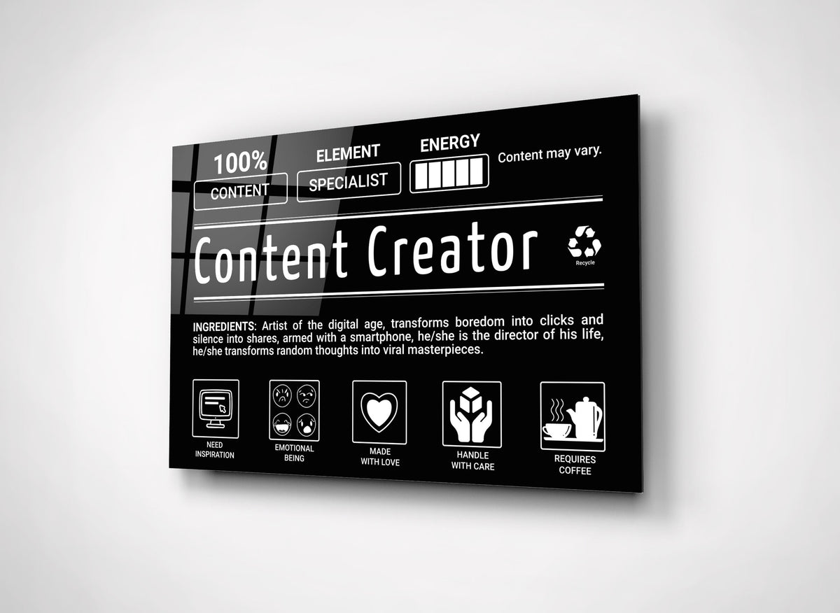 Content Creator Ingredients Label Glass Wall Art close-up