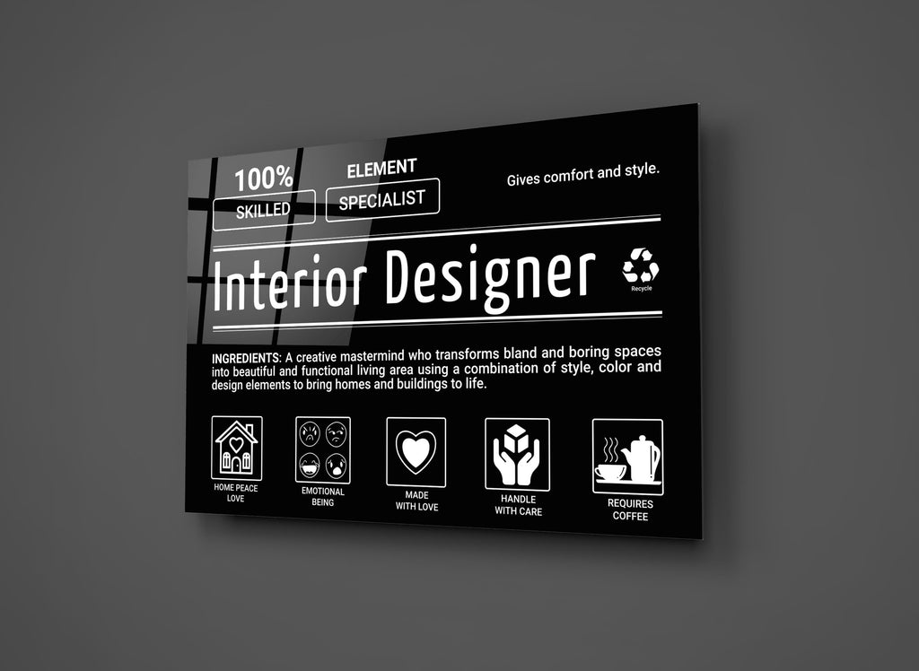 Interior Designer Ingredients Label Glass Wall Art close-up