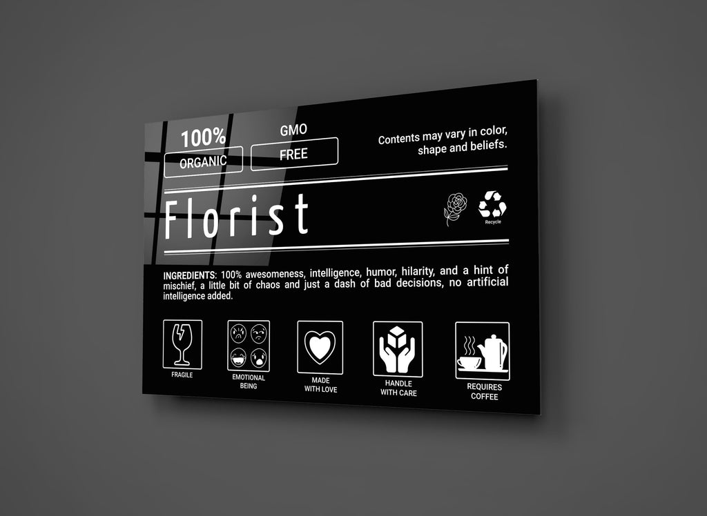 Florist Ingredients Label Glass Wall Art close-up