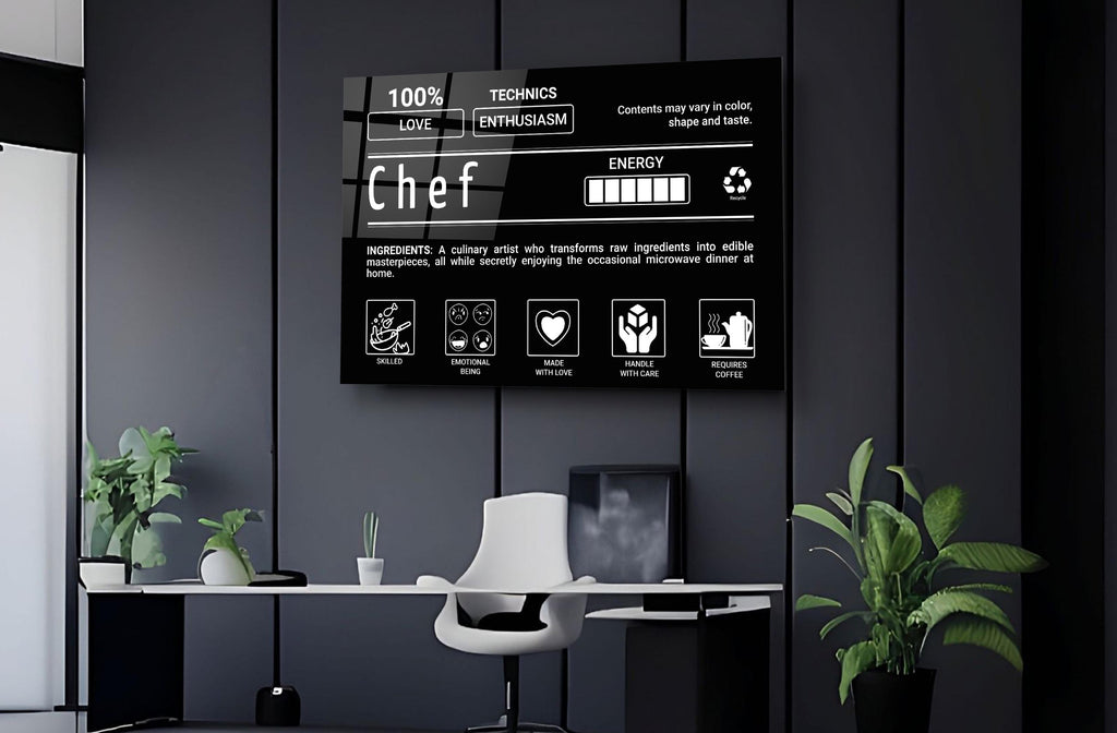 Chef Ingredients Label Glass Wall Art on the wall