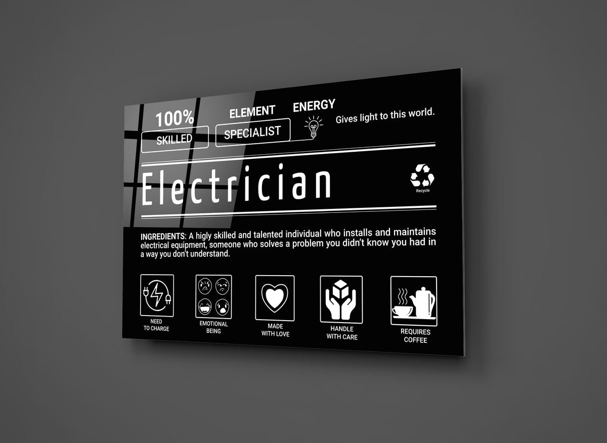 Electrician Ingredients Typography Glass Wall Art close-up