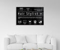 Hair Stylist Ingredients Label Glass Wall Art in a living room interior